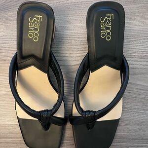 Franco Sarto Black Knotted Strap Square Toe Thong Heels Size 10